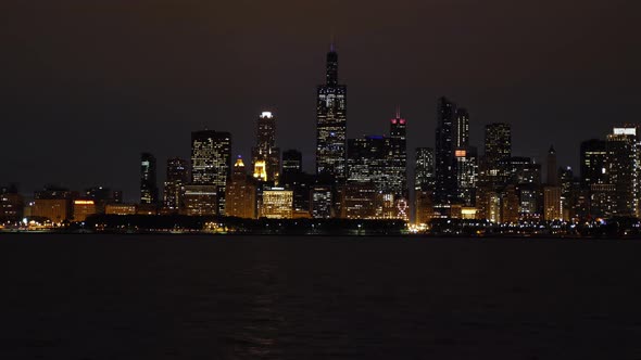 Chicago USA Night Cityscape Skyline Lights on Downtown Skyscrapers alt