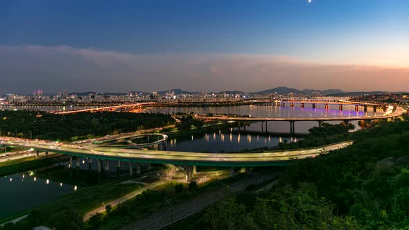 Time Lapse of Seoul City Han river at night South Korea