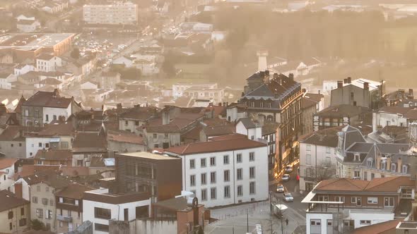 Aerial View of Dense Historic Center of Thiers Town in PuydeDome Department AuvergneRhoneAlpes alt