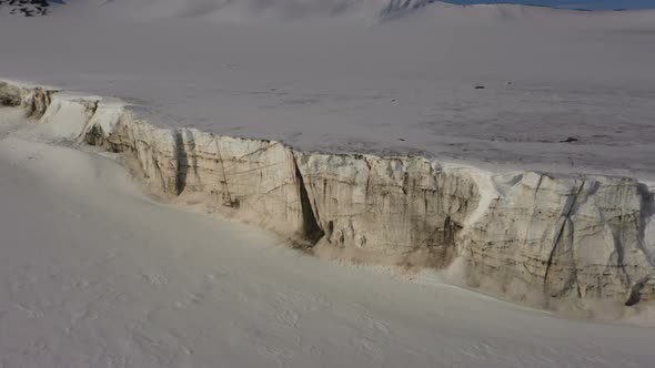 Glacier. Sheer walls of the glacier, Aerial view, Dirty ice, Cross-section of the glacier