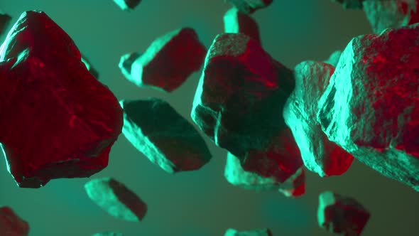 Rocks set on neon green red background alt