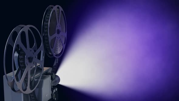 Film Projector with Empty Cinema Screen in the Blue Color Fractal Light Rays alt