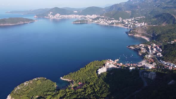 Aerial View of Popular Tourist City Located at the Foot of the Mountains