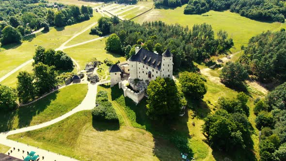 Medieval castle Bobolice, Poland. Aerial concept. alt