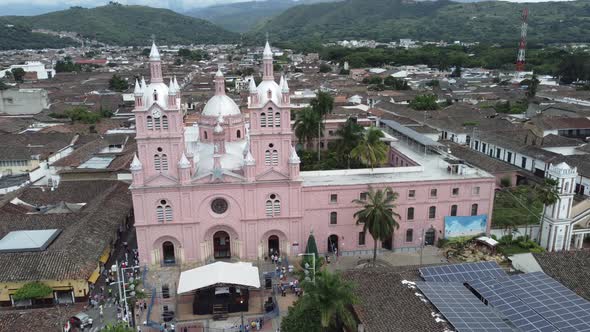 Diagonal Aerial Video With Drone, Church And City Of Buga, Valle Del Cauca, Colombia alt