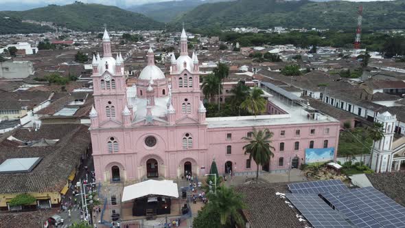 Diagonal Aerial Video With Drone, Church And City Of Buga, Valle Del Cauca, Colombia