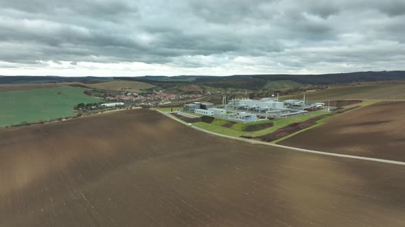 Oil Gas Natural Plant Factory Drone Aerial View Processing Storages Tanks Fossil Pipes Refinery