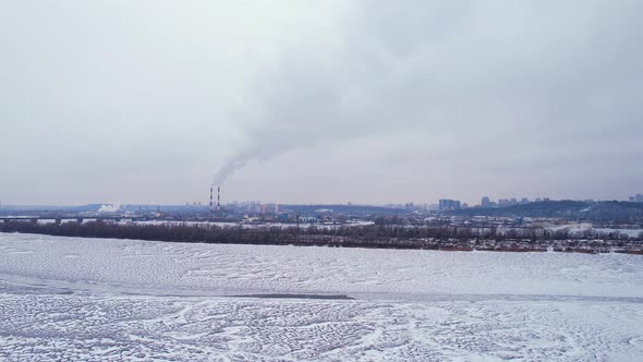 River Frozen in Winter