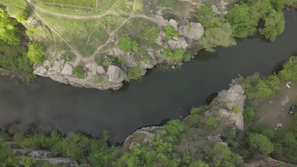 Aerial View To Granite Buky Canyon on the Hirskyi Takich River in Ukraine alt
