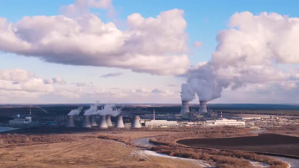 Nuclear power plant with Cooling towers of Atomic energy power station alt