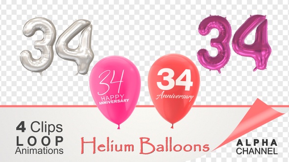 34 Anniversary Celebration Helium Balloons Pack