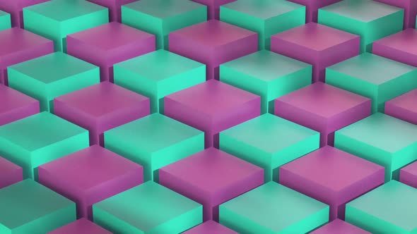 Isometric Pink Blue Cubes Pattern Moving Diagonally. Seamlessly Loopable Animation