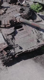 Vertical Video of a Destroyed Russian Military Equipment During the War in Ukraine alt
