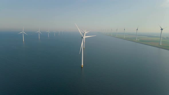 Huge Windmill Turbines Offshore Windmill Farm in the Ocean Westermeerwind Park Windmills Isolated at alt