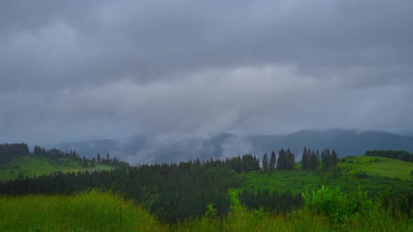 Mountain landscape timelapse moving clouds in Carpathian Ukraine