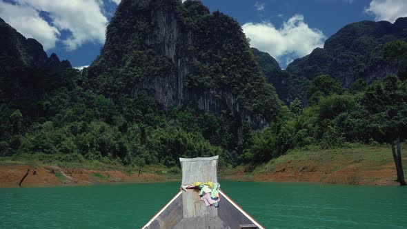 Long Tail Boat on the Cheow Lan Lake Khao Sok Thailand alt