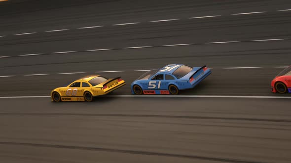 Race Car Speeding Along The Racetrack on stadium during sport event.  4K alt