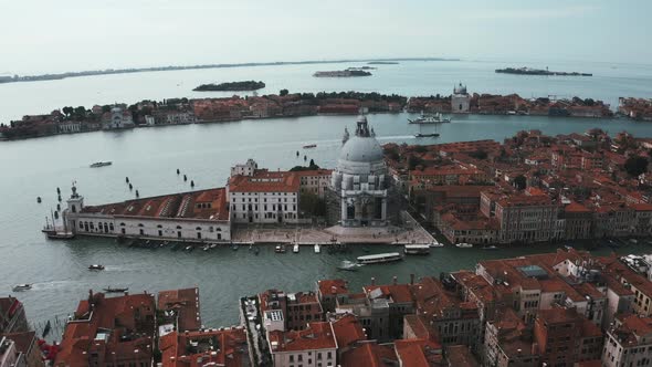 Aerial Panoramic Cityscape of Venice with Santa Maria Della Salute Church alt