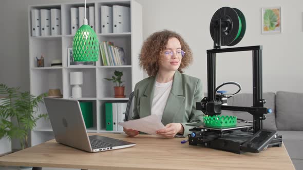 Creative Female Designer Uses Modern Technology to Create a 3D Model on a Computer for Printing on a alt