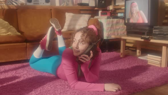 Girl in Retro Outfit Talking on Phone alt