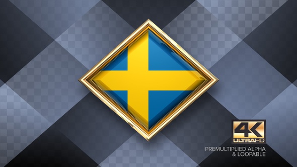 Sweden Flag Rotating Badge 4K Looping with Transparent Background