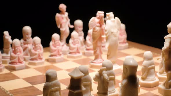 Chessboard game, Kings confrontation concept. dolly in motion. alt