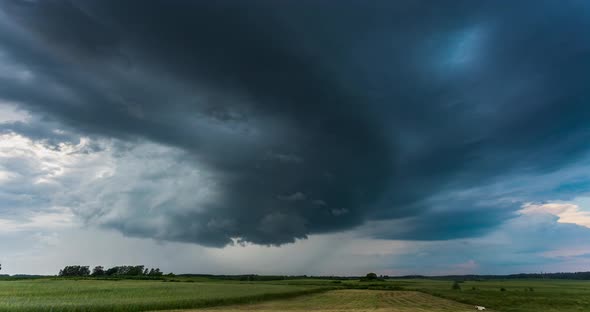 Time Lapse of Tornado Warned Supercell Storm Rolling Through the Fields in Lithuania Giant Rotating