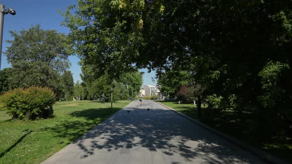 Moscow Russiaaugust 2021 A Young Man Makes a Morning Jog in the Summer in Museon Park