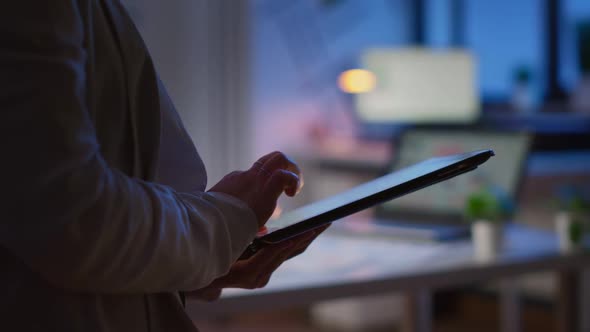Closeup Photo of Woman Hands Typing on Tablet alt