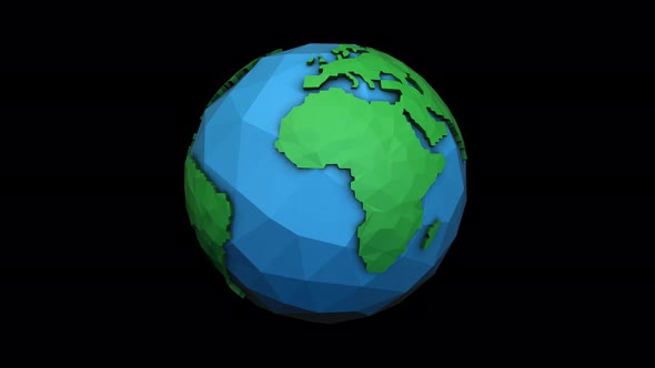 4K Low poly rotating earth globe isolated with alpha