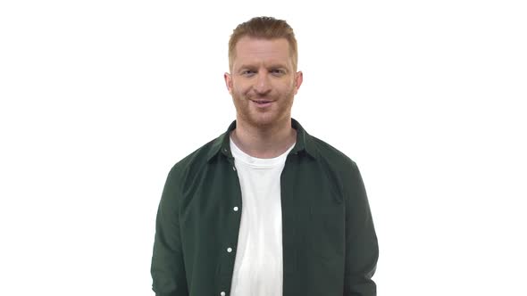 Slow Motion Masculine 30s Redhead Bearded Man Start Smirk Naughty Lust Expression Smiling Pleased alt