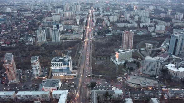 Aerial view Kharkiv city, winter streets cityscape