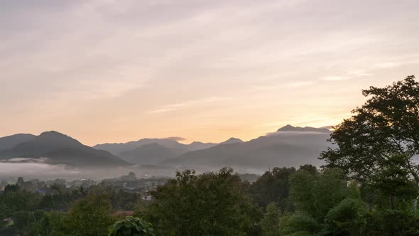 Beautiful village town at Pua district in morning, Nan province, Thailand - time lapse