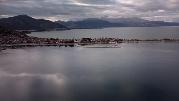 Aerial Landscape of Egirdir Lake and Isparta Town on Peninsula in Turkey alt