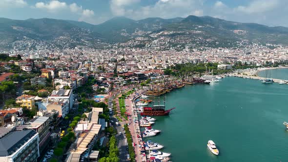 Colorful Panorama Over the City Aerial View 4 K Alanya Turkey alt