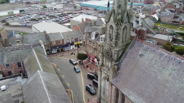 Shooting From a Drone Around the Church on a Small Kirk Square