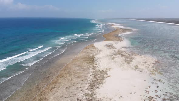 Ocean Coastline and Barrier Reef at Low Tide Zanzibar Matemwe Aerial View alt