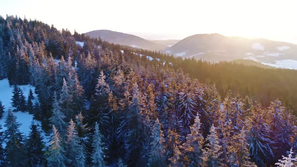 Flying Over Winterland, Mountain Snow Covered Winter Landscape