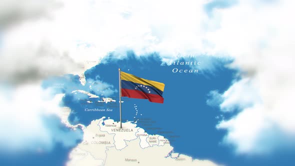 Venezuela Map And Flag With Clouds