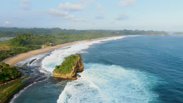 Tropical vacation destination Teluk Asmara beach, Java island, Indonesia, aerial alt