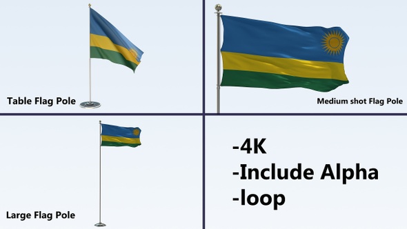 Rwanda Flag Pole Pack 4k-Loop alt