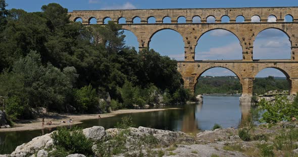 The Roman Bridge Pont du Gard and the Gardon River,Resmoulins, Gard, Occitanie,France alt