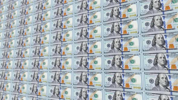 One Hundred Dollars. It's Moving To The Left. Looped Animation.