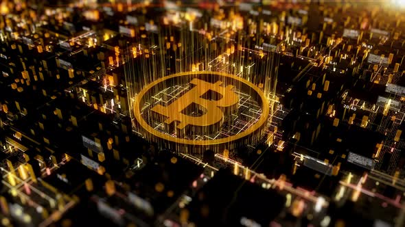 Golden Bitcoin On Circuit Board 01322 alt