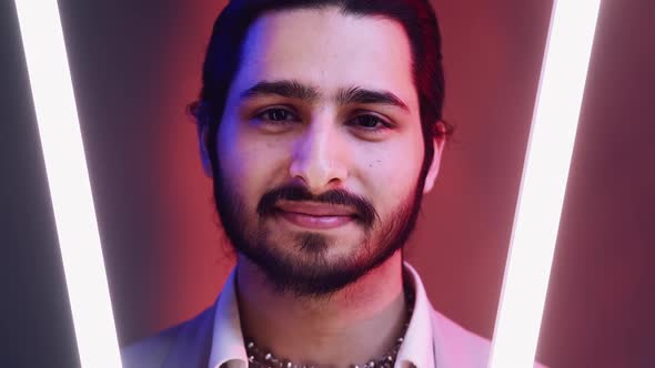 Indian Handsome Man Neon Light Portrait Futuristic alt