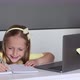 Caucasian Little Girl School Pupil Studying Online From Home Watching Web Class Lesson or Listening - VideoHive Item for Sale