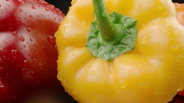 Fresh Colorful Peppers Closeup Macro Shot of Vegetables and Water Drops alt