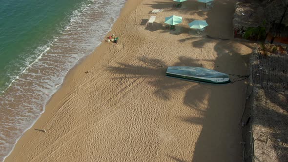 Foamy Waves Washed The Shore Of Yelapa Beach Town Resort In Jalisco, Mexico. Aerial Drone Shot alt
