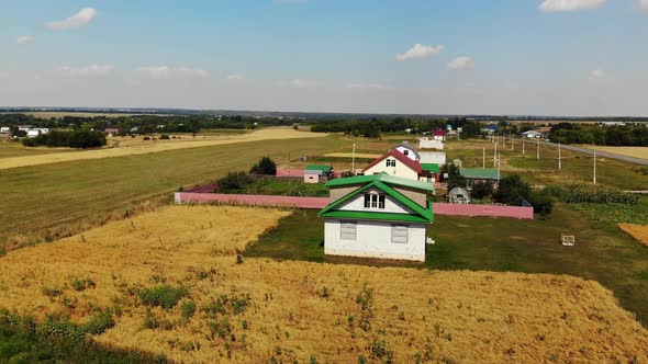 Rural Autumn Landscape From Height in Russia. Upward Movement