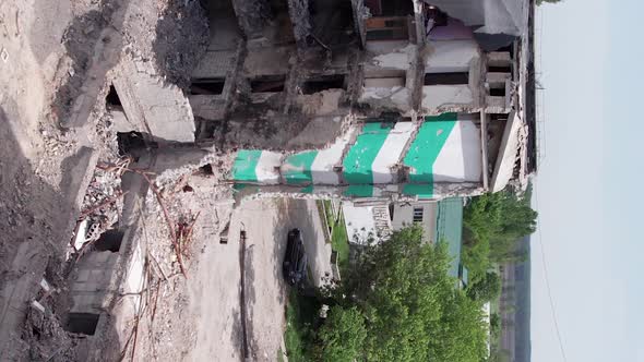 Vertical Video of a Destroyed Residential Building During the War in Ukraine alt
